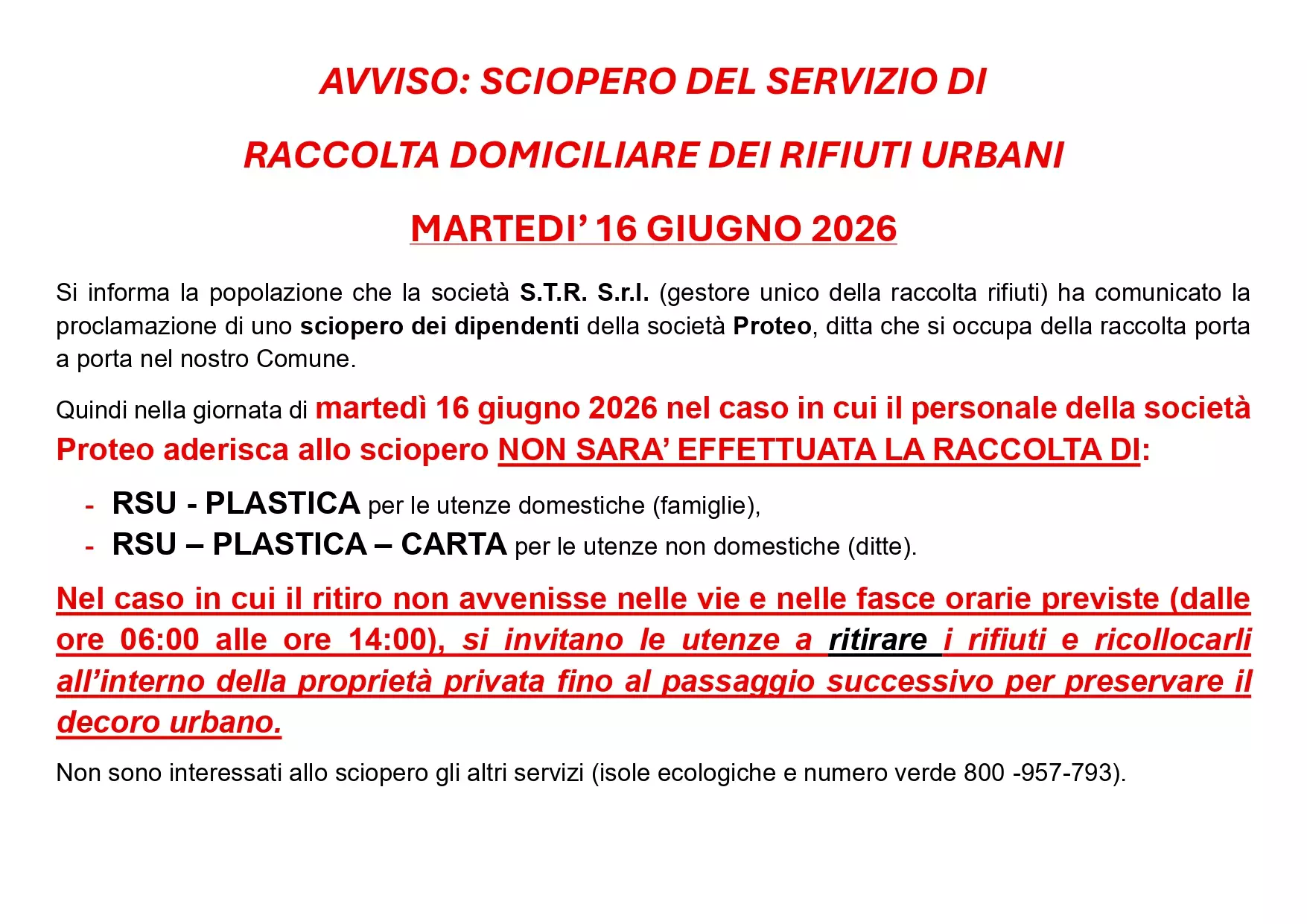 Avviso sciopero 16/06/2026
